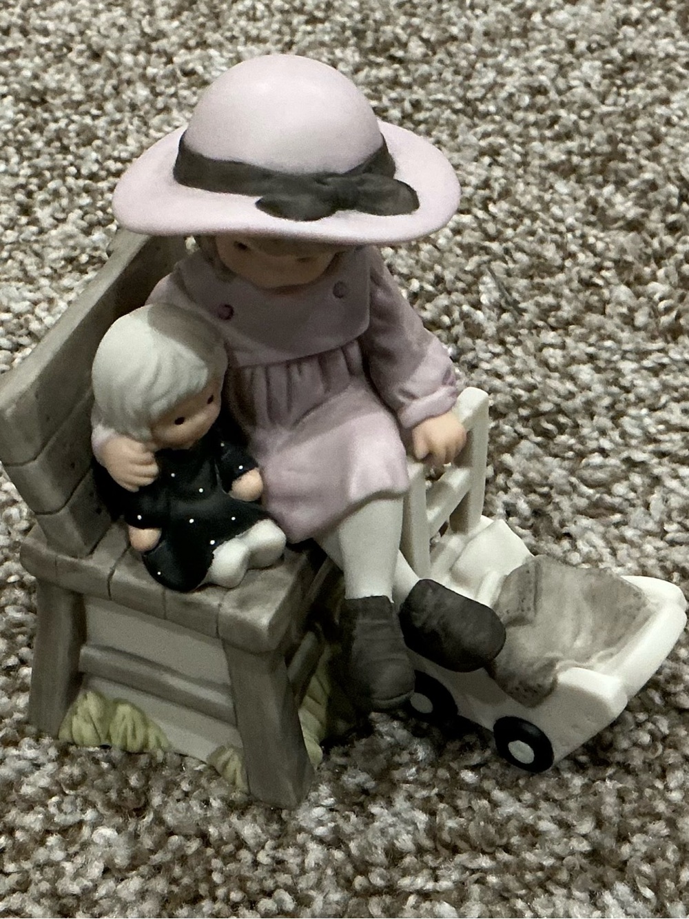 Porcelain Girl Figurine in Pink Dress with Doll and Wagon